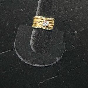 Women's Ring Size 9 Gold Plated Wedding Ring Set | CZ Costume Jewelry Bridal Set